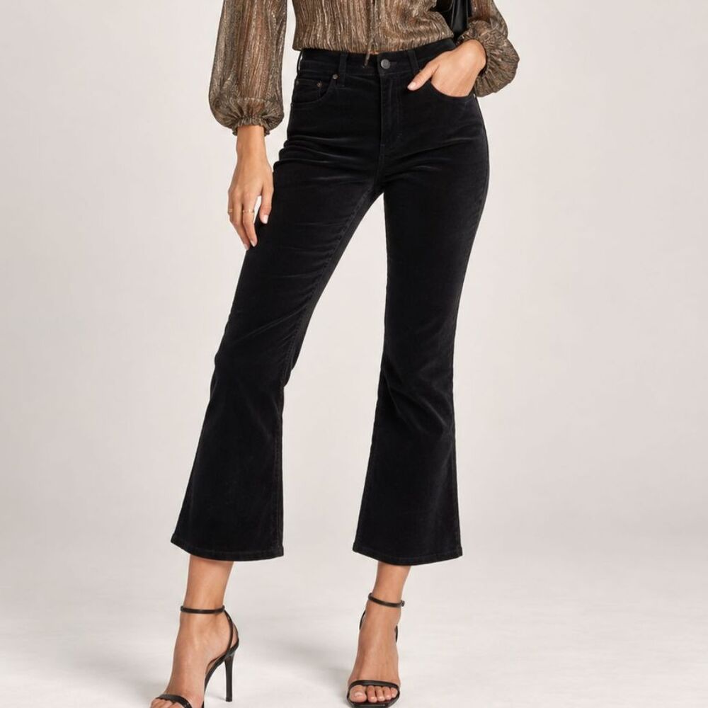 Rag & Bone JEAN 10 Inch Crop Flare Black Velvet Jeans Made in USA Retro Y2K Boho